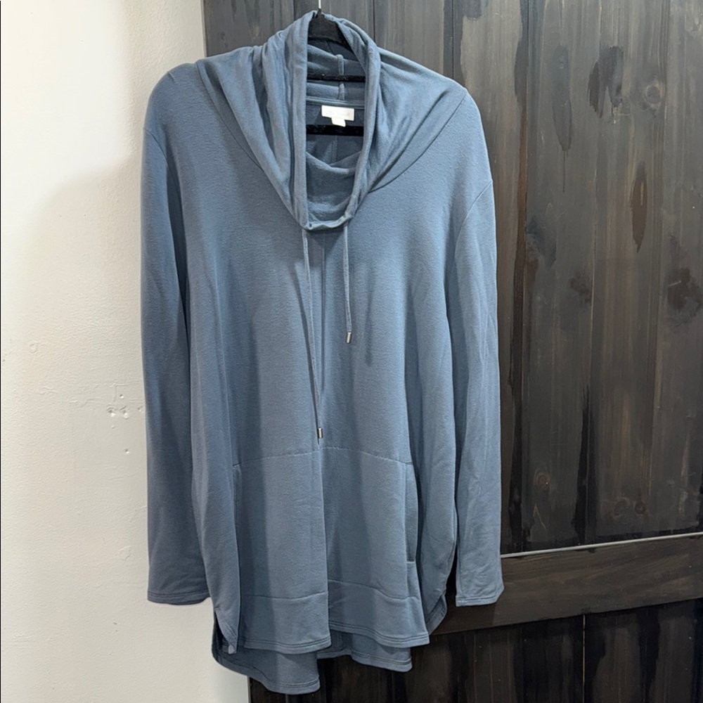 Pure Jill Elegant Cowl Neck Long Sleeve Top - Slate Blue
